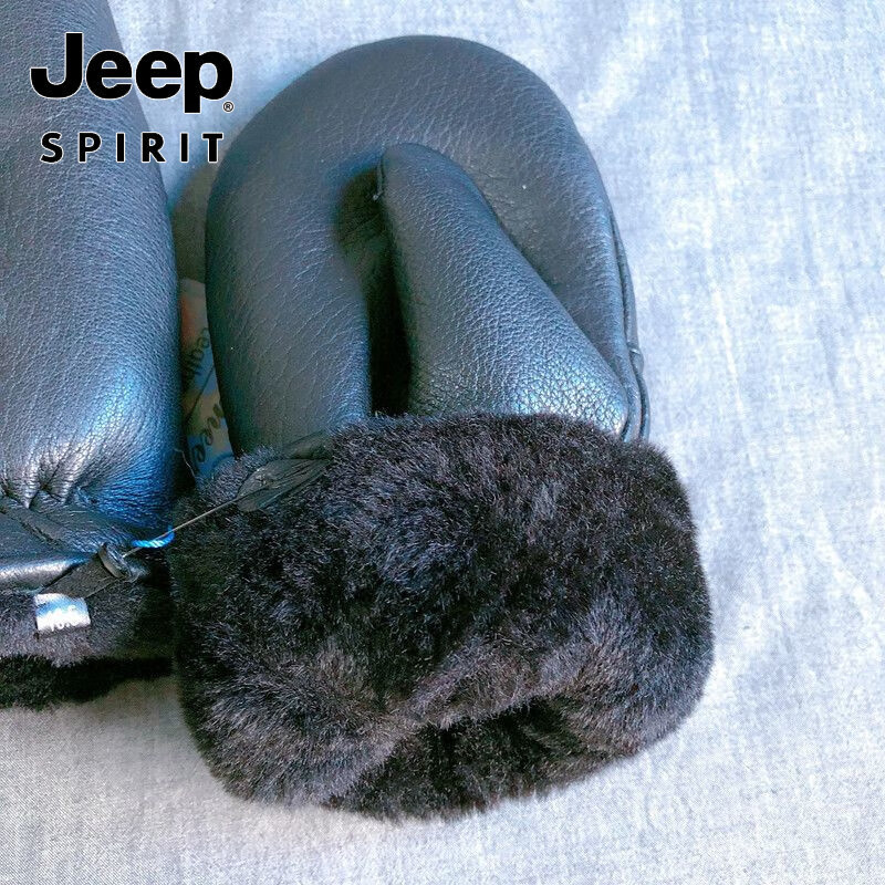 JEEP SPIRIT高端真皮手套男女士冬季保暖加厚全连指鹿皮棉手闷子骑行 男均码鹿皮手套
