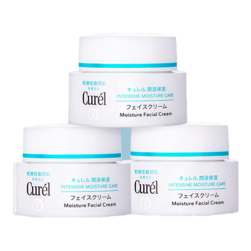 珂润（Curel）面霜3罐装 润浸保湿滋养乳霜 脸部润肤护肤霜 补水男女敏感肌可用 【人气 敏肌可用】保湿滋养面霜40g*3罐