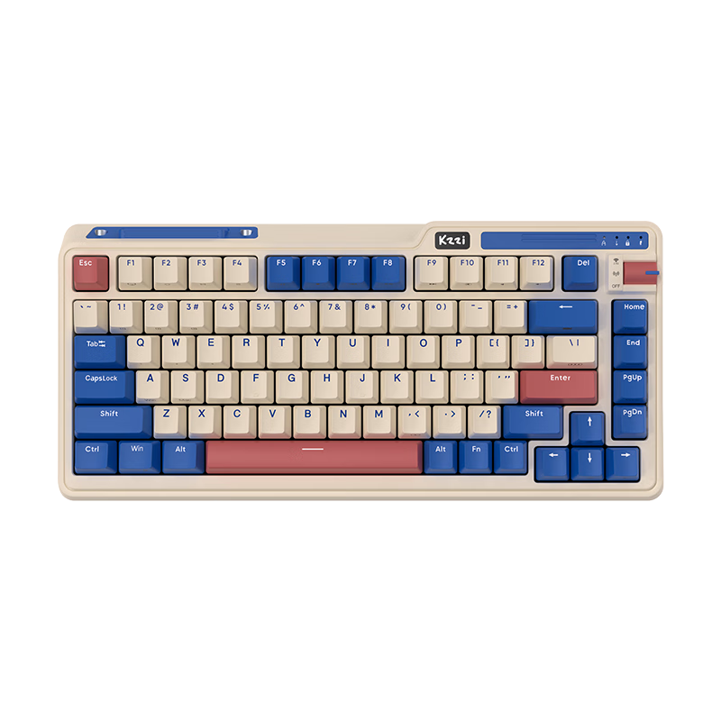 珂芝（KZZI） K75经典版客制化机械键盘三模2.4G无线蓝牙有线游戏办公全键热插拔75配列 K75V2莱茵-蓝莓静音轴-8000mAh 三模(有线/蓝牙/2.4G) 82键
