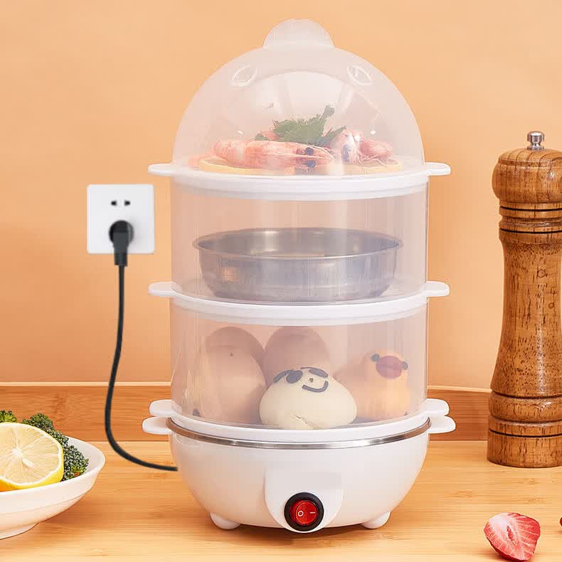 【现货现发】蒸蛋器多功能煮蛋器自动断电家用小型早餐机宿舍用煮 双层蒸蛋器-粉色(+量杯 双层 110V美规(USA