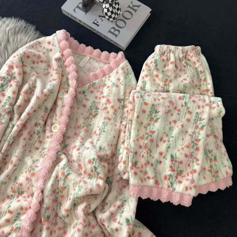 巴洛莲 BORORAM珊瑚绒睡衣女秋冬季加厚保暖2025年新款甜美可爱法兰绒家居服套装 3322兔子花 L 建议100-115斤