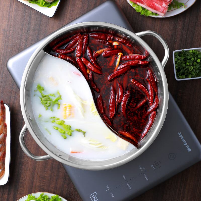 日禾盛唐火锅家用电磁炉锅火锅锅盆不锈钢涮锅大容量大号加厚众耐用 加厚清汤锅【送汤勺+漏勺】- 34cm