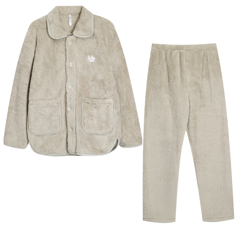 紅豆居家男士加絨加厚秋冬睡衣男可外穿保暖家居服 大象灰 L