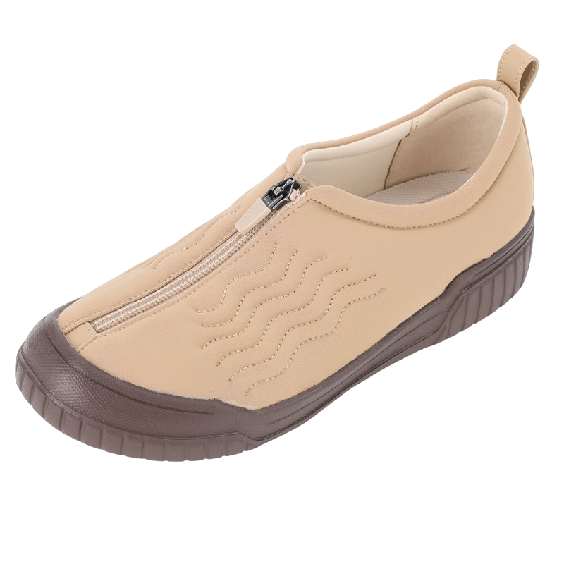 Pansy日本女鞋秋季新款輕便平底舒適拉鏈軟底鞋女4274 卡其色 37