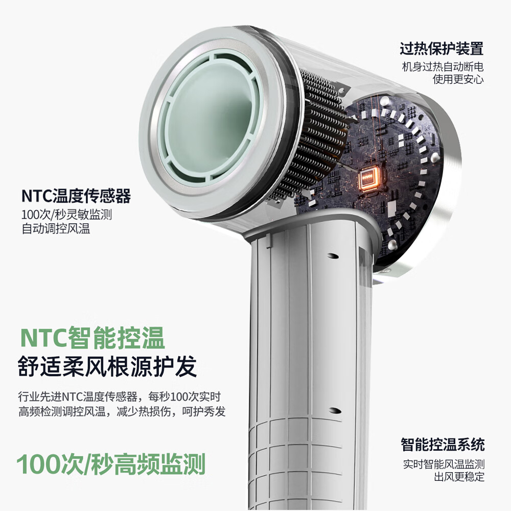 一尔高速吹风机负离子大功率不伤发电吹风筒家用便携速干大风力温柔小飓风节日生日礼物 GS896 浅荷绿【11万转无刷电机+一键自清洁】