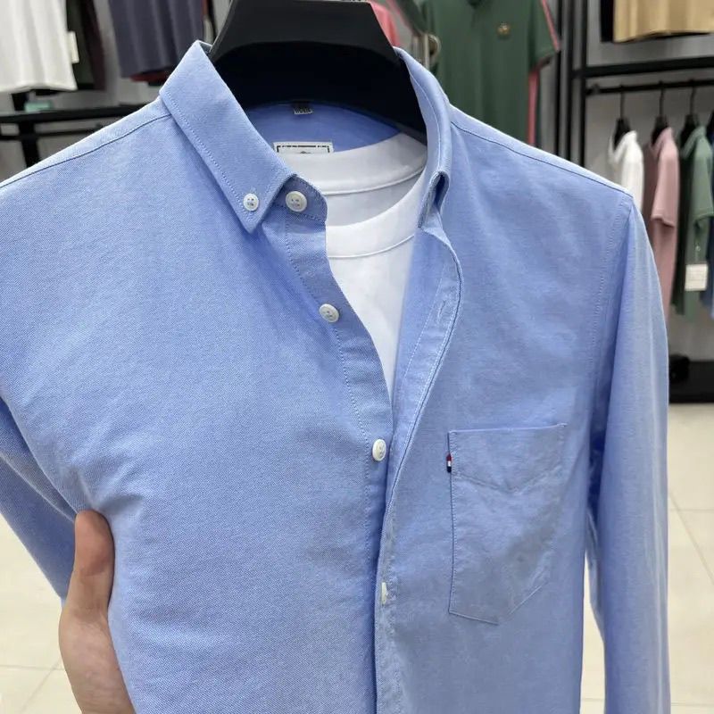 TOMMY JEANS汤米春秋纯棉长袖衬衫男装休闲纯色衬衣打底衫长袖T恤牛津纺衬衣 粉色 XL 140-160斤