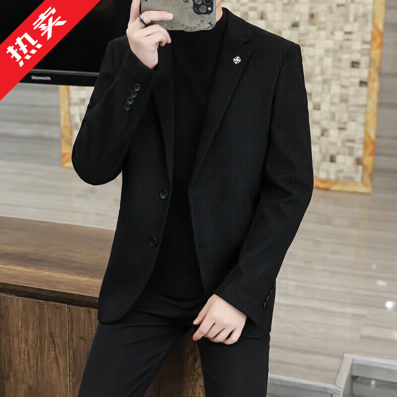 利郎2025秋冬季时尚西服男士高端商务男装休闲轻奢小西装夹克外套男 6305_黑色品牌清仓断码 4XL 195_