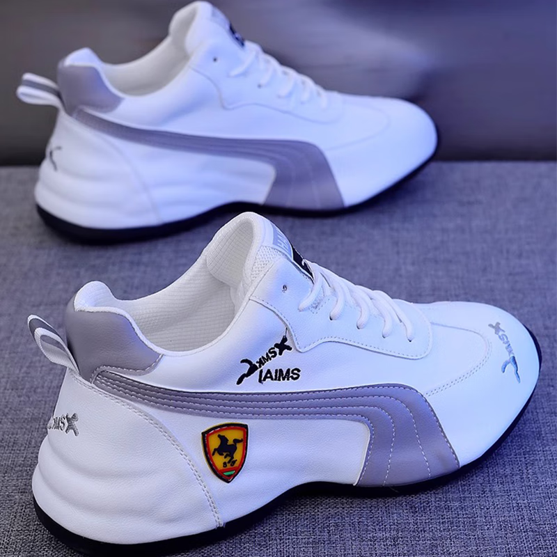 轻奢男鞋秋冬季皮面运动鞋男百搭老爹鞋男休闲鞋子男士软底增高鞋 黑金色 42