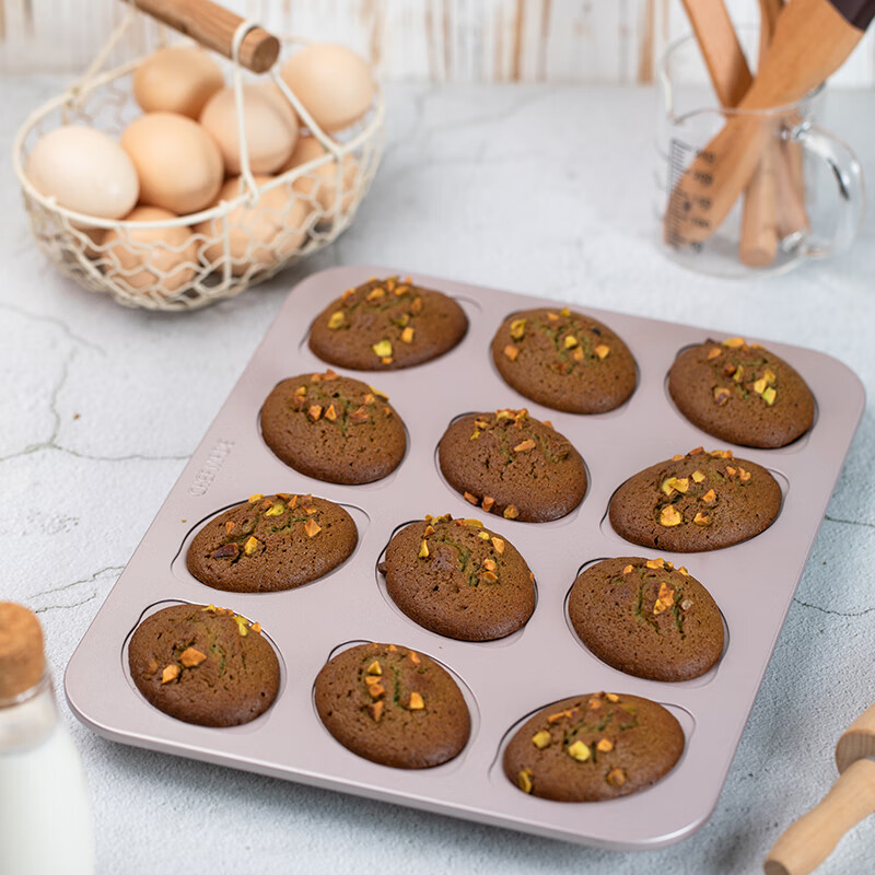 学厨老式鸡蛋糕模具小枣豆糕模橄榄模连杯烤盘椭圆形无水蛋糕槽子蛋糕 12连不粘橄榄球蛋糕模WK9829