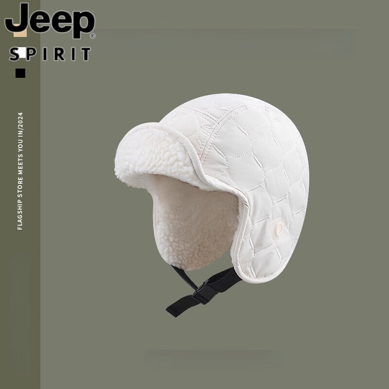JEEP SPIRIT雷锋帽子女秋冬羊羔绒加厚保暖护耳帽户外滑雪骑车防寒飞行员帽男 深邃黑 均码(55-59cm)