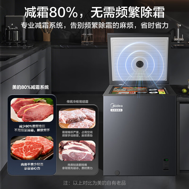美的深冻系列142L单温家用冰柜零下40度超低温小型冷柜冷冻柜冷藏柜卧式冰箱BD/BC-142KEM(E)国家补贴