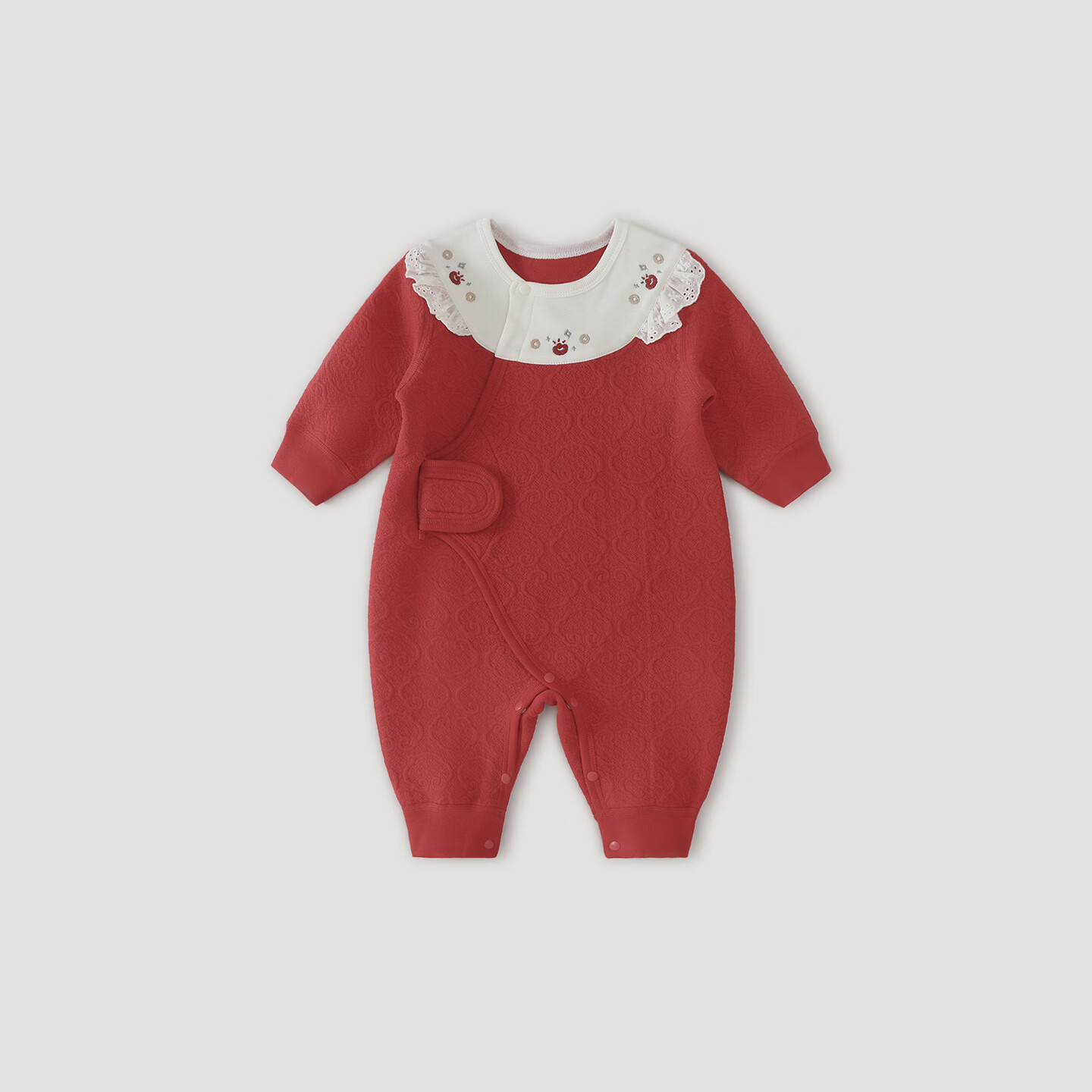 巴厘小猪女宝宝满月百天衣服秋冬夹丝加厚保暖连体衣国风新生儿婴儿拜年服 牡丹红 73cm