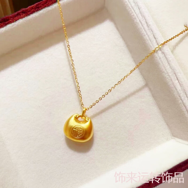 古法小胖福项链女金色福袋吊坠锁骨链套链实心送闺蜜女友节日礼物 小胖福项链