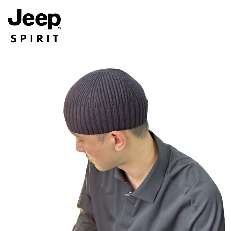 JEEP光板地主帽男女士秋冬季雅痞大头围钩针帽子毛线帽冷帽针织瓜皮帽 黑色