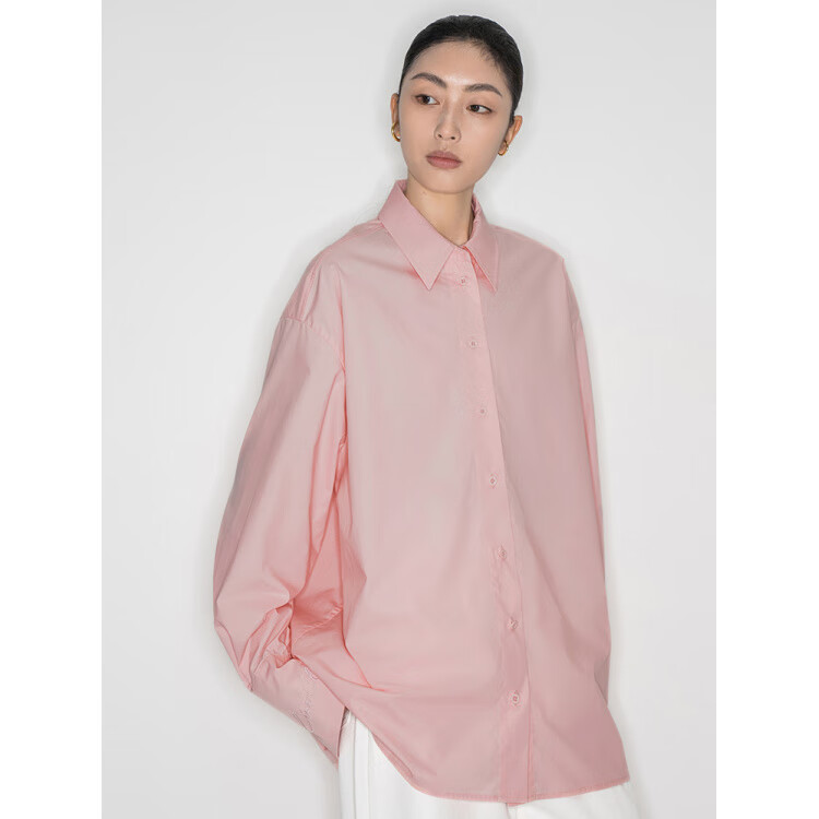 Fabrique【孙颖莎同款】Fabrique BASIC刺绣多色宽松廓形衬衫物理防晒上衣 粉色 S 2P_(_P)