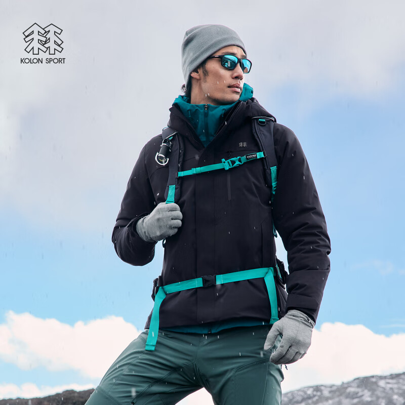 KOLON SPORT可隆羽绒衣防水防风透湿男士轻量微弹连帽鹅绒夹克