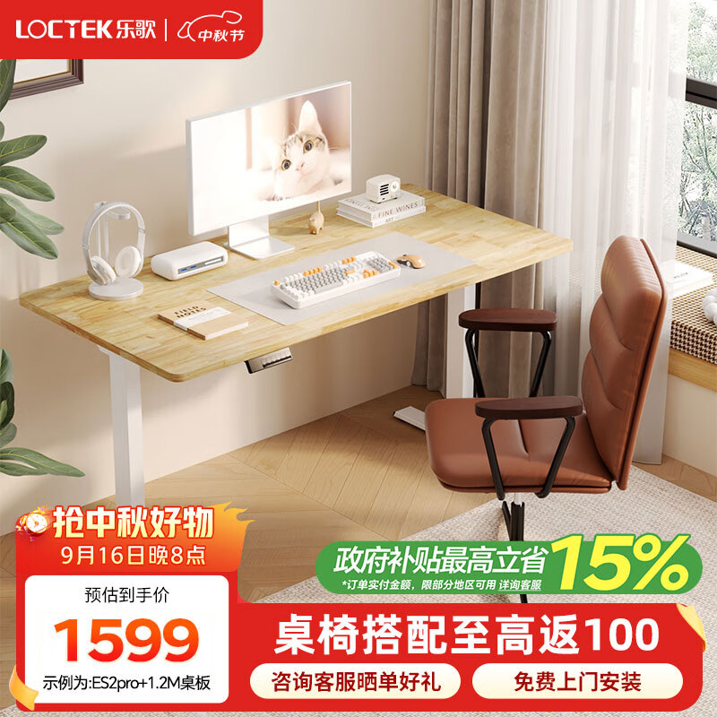 乐歌智能电动升降桌实木电脑桌原木风卧室书房站立工作台学习写字桌子 【实木橡胶木桌板】ES2pro 桌板尺寸：1.2*0.6M