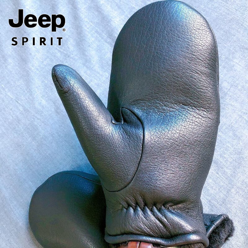 JEEP SPIRIT高端真皮手套男女士冬季保暖加厚全连指鹿皮棉手闷子骑行 男均码鹿皮手套