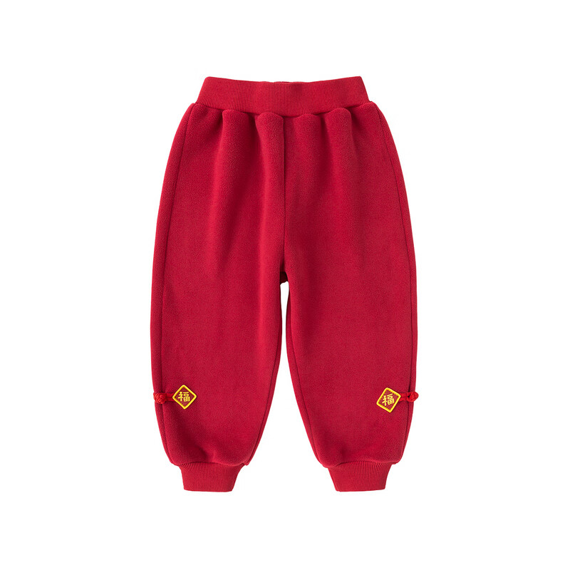 嘟嘟家儿童裤子新中式加绒冬款男童长裤拜年服保暖冬装女童休闲裤宝宝潮 黑色 100