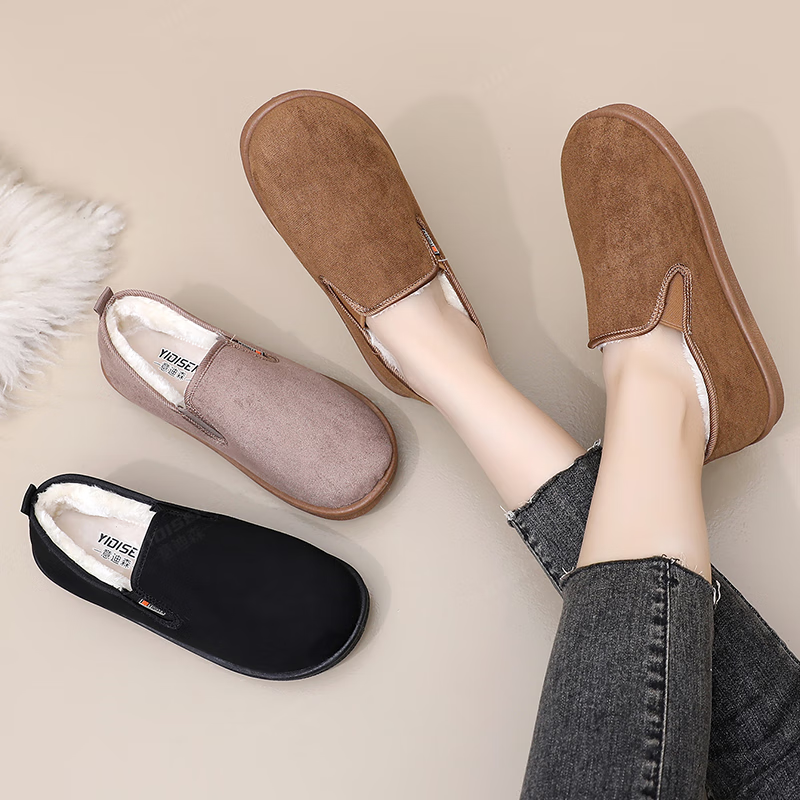 意迪森雪地靴冬季加绒保暖软底防滑时尚百搭妈妈鞋一脚蹬中老年穿脱方便 黑色 加绒 39 (245mm)