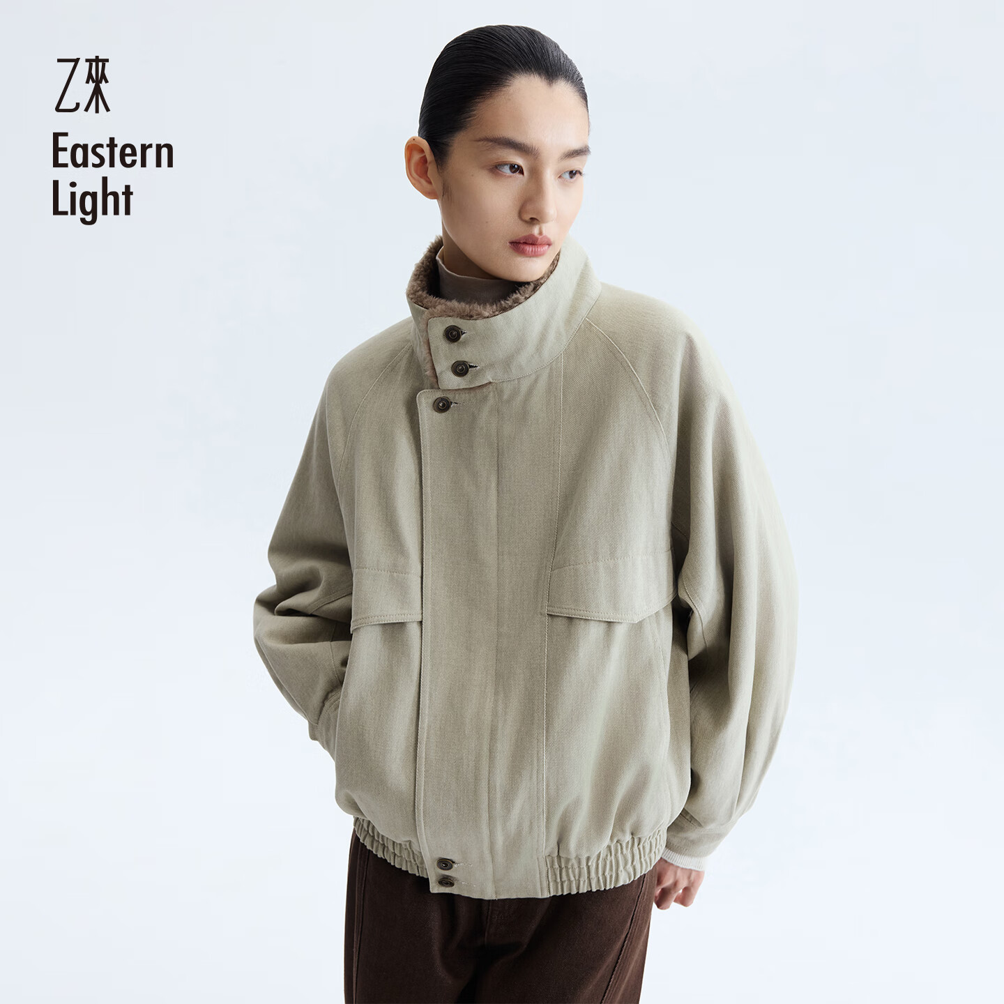 乙来（EASTERN LIGHT）复古绒里工装洗水夹克外套女装冬季长袖上衣秋装加厚新款棉衣服 桔梗绿 M