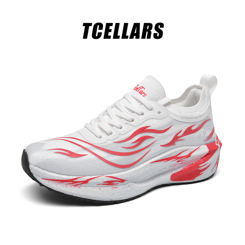 Tcellars跑步鞋男鞋秋季新款厚底耐磨缓震回弹跑鞋轻便透气运动鞋子男款 霞光红 44