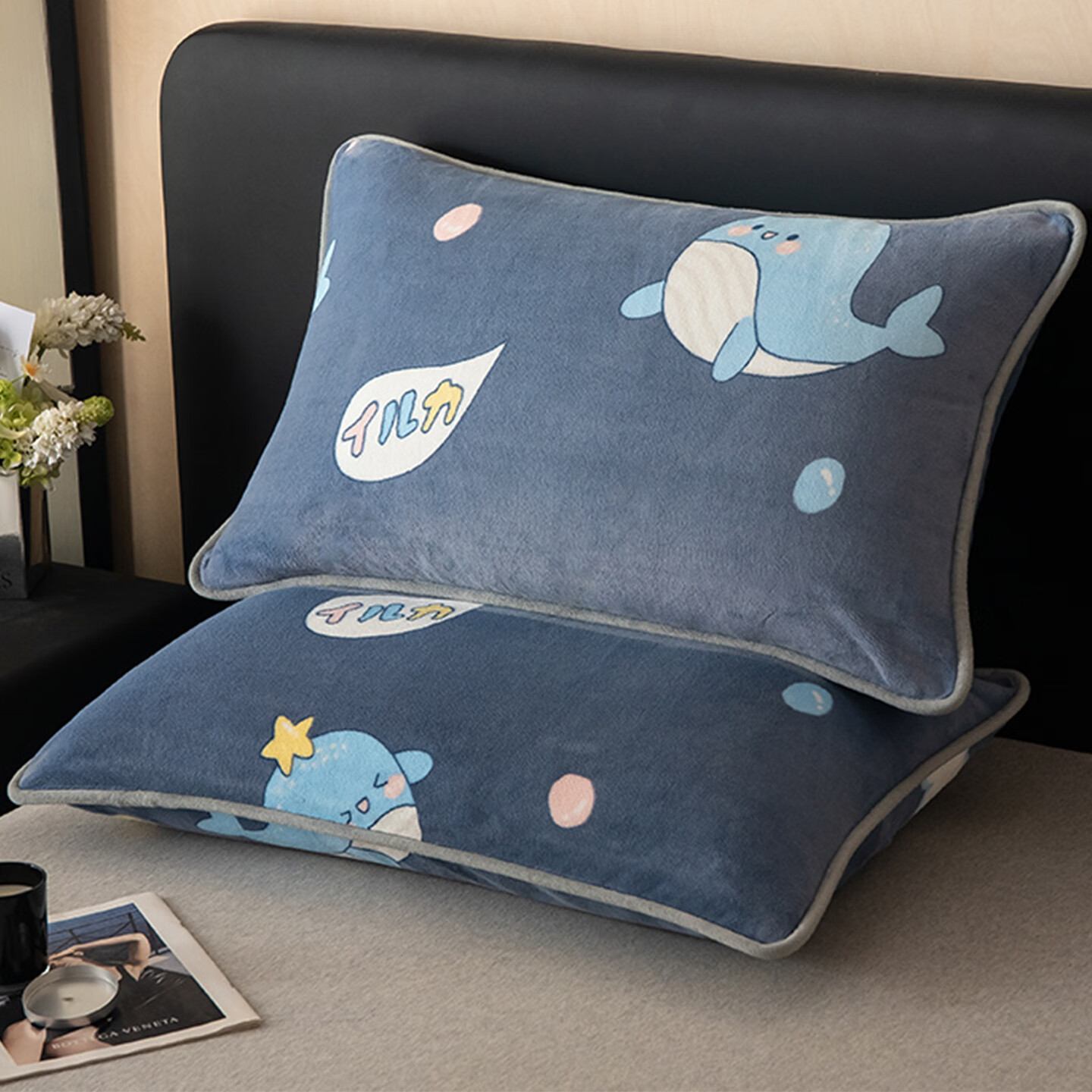 猫人（MiiOW）牛奶绒枕套一对装冬季家用48x74单人枕头套2025新款枕芯套 小鲸鱼【单只装】高克重牛奶绒 蓄热保暖 48cmX74cm