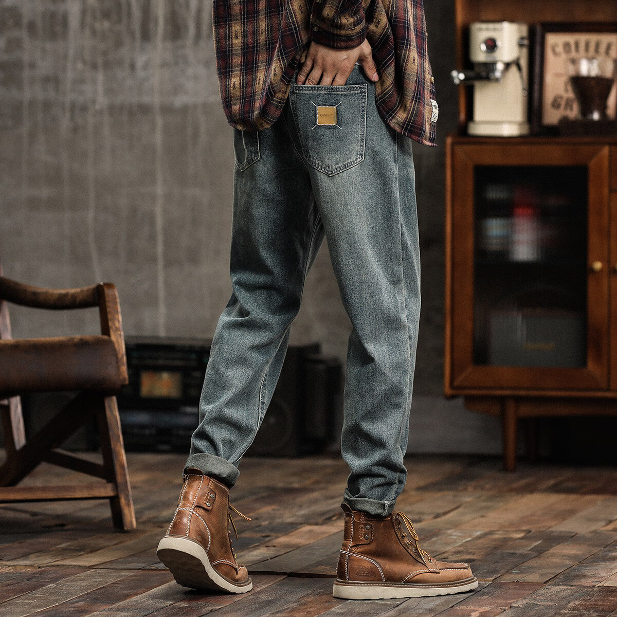 布衣传说牛仔裤合集 原色九分牛仔裤男款宽松锥形休闲长裤子 牛仔蓝13697 34