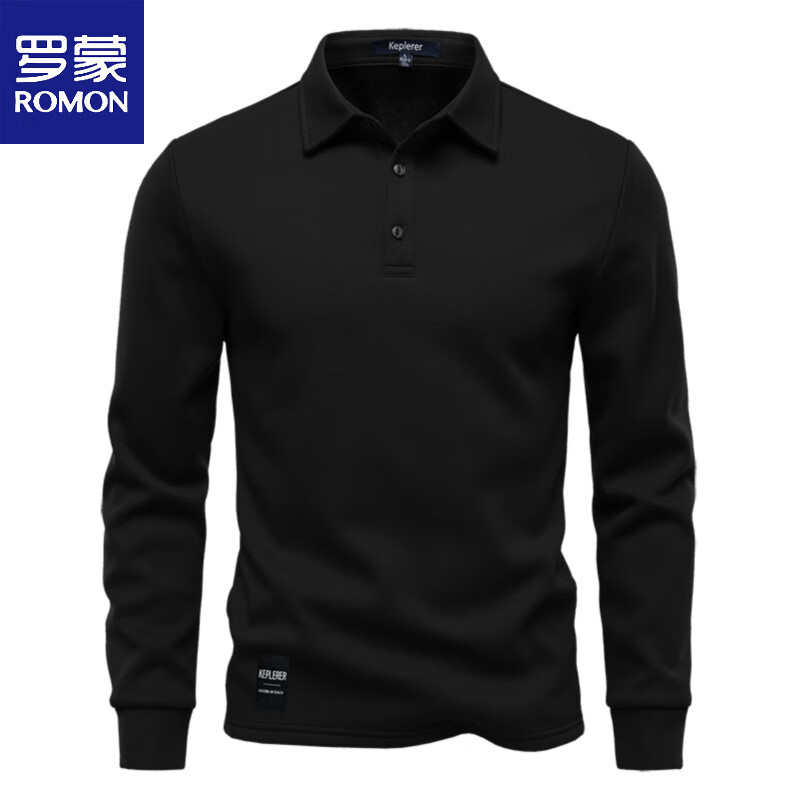 罗蒙(ROMON)2025新款高品质卫衣男款长袖t恤polo衫春秋冬季潮流翻领加绒上衣 黑色 XL 体重130-150斤