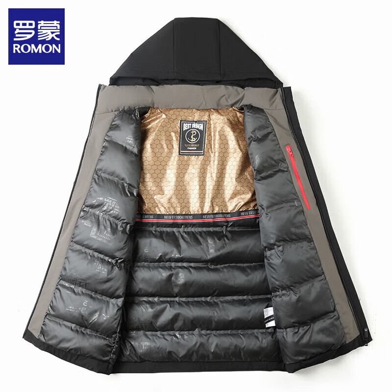 罗蒙(ROMON)男士棉衣外套2025冬季新款可脱卸连帽棉服休闲保暖棉袄子男装 黑色 2XL (180) (建议体130-145斤)