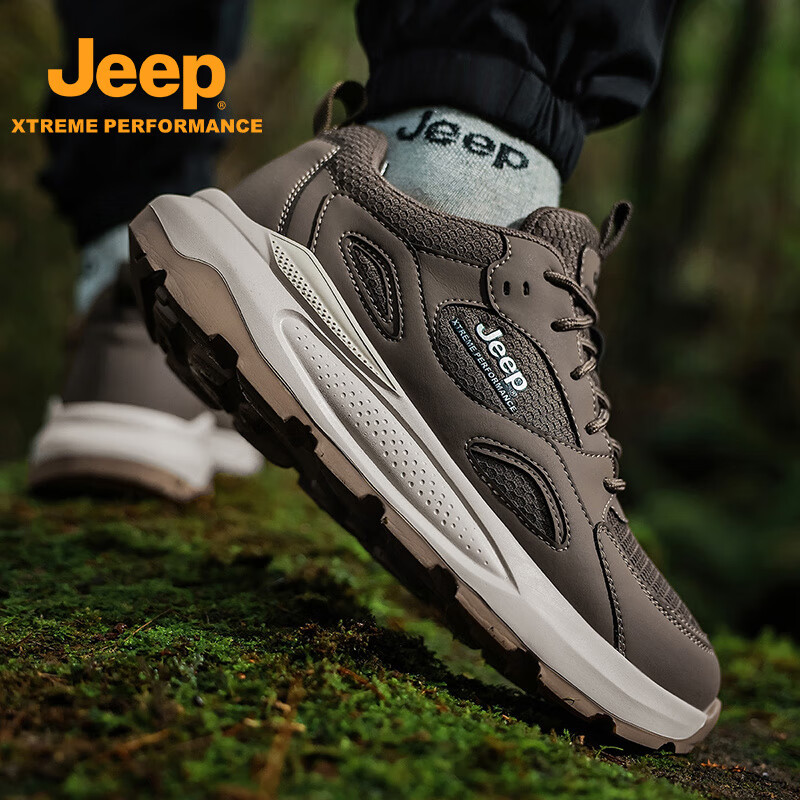 JEEP吉普男鞋休闲鞋运动徒步鞋防滑软底缓震轻便中年爸爸旅游登山鞋子 灰色 45 (275mm) 运动鞋码数