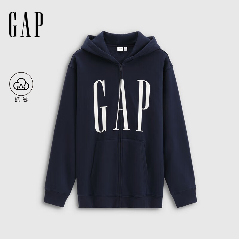 GAP男女装2025秋季新款logo印花抓绒宽松运动连帽衫卫衣786920 海军蓝 M (170/92A) 亚洲尺码