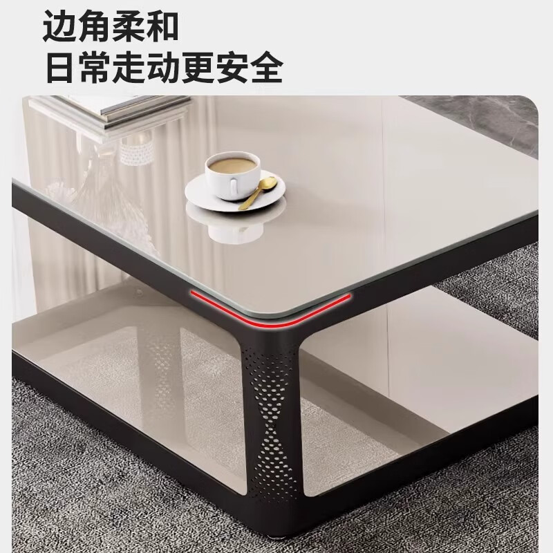 汐墨阁家用双层茶几客厅落地式会客茶水桌电视柜茶几桌组合钢化玻璃茶台 【雪山白+白架】60*60*45 组装简单