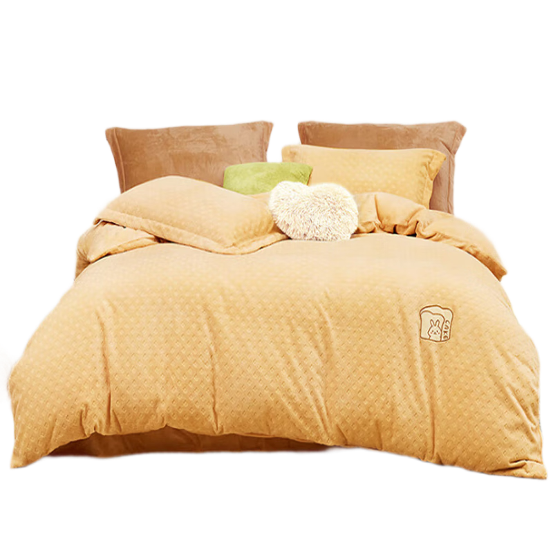 LOVO罗莱 法兰绒牛奶绒四件套秋冬加厚床单双人被套200*230cm米色