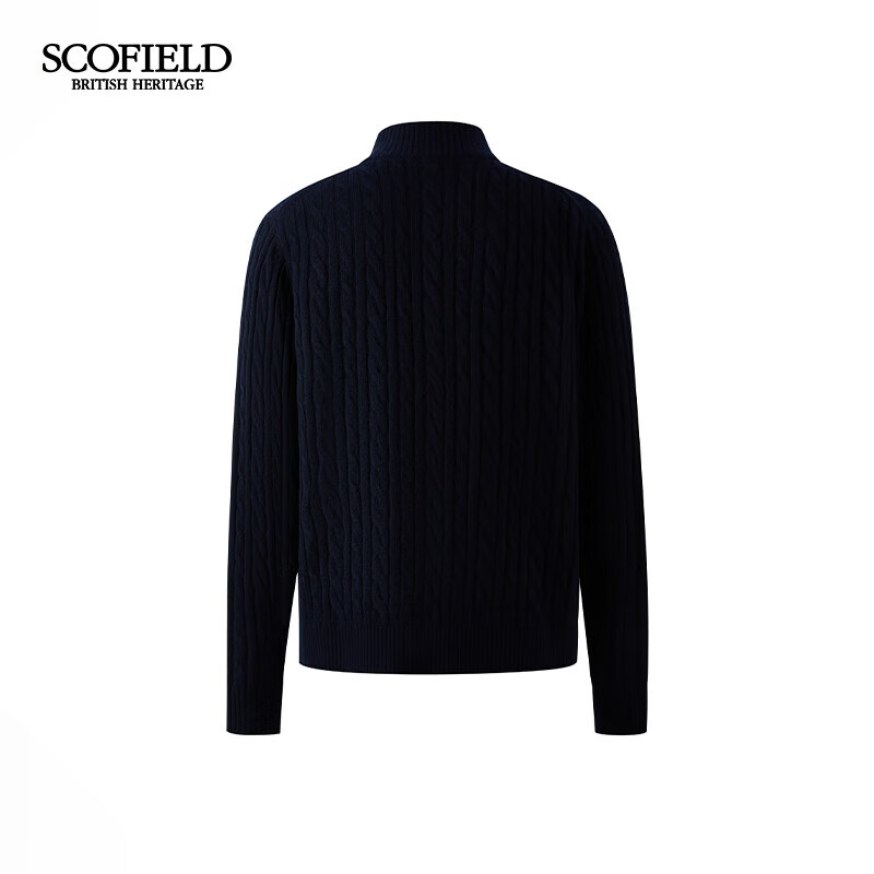 Scofield男士25秋季新款羊毛混纺毛衣时尚简约纯色立领针织衫外套上衣 藏青色 XL (180)