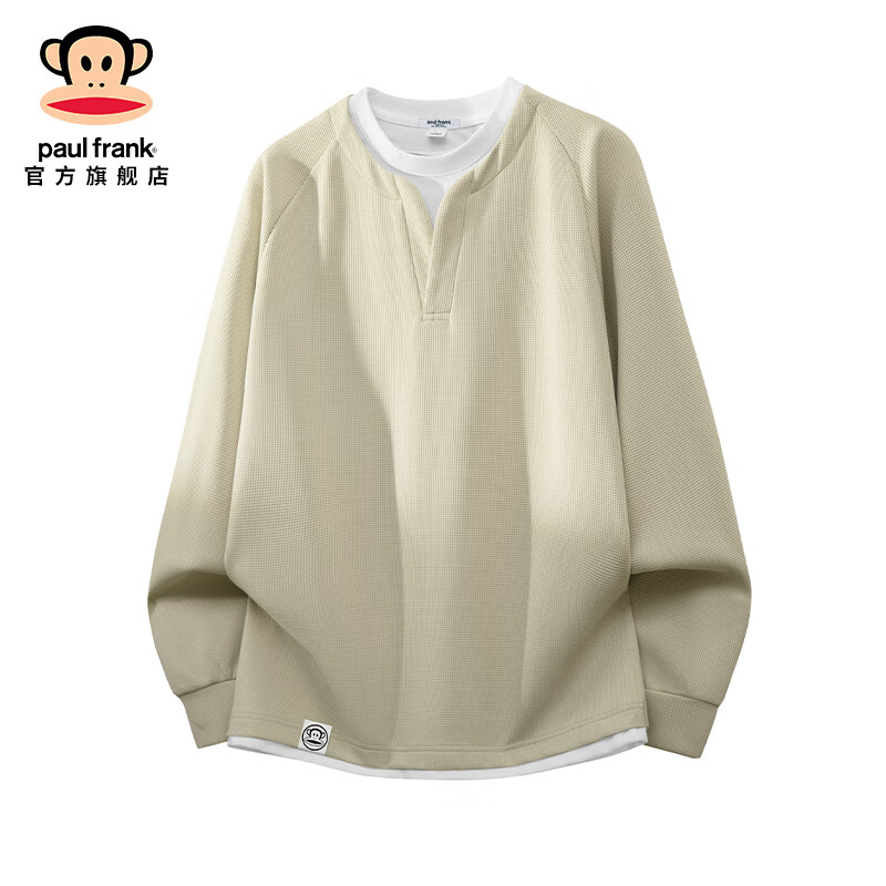 大嘴猴（paul frank）假两件华夫格卫衣男士春秋季新款潮牌宽松休闲百搭时尚上衣男装 卡其色 【秋季新品】 L 【建议125-140斤】