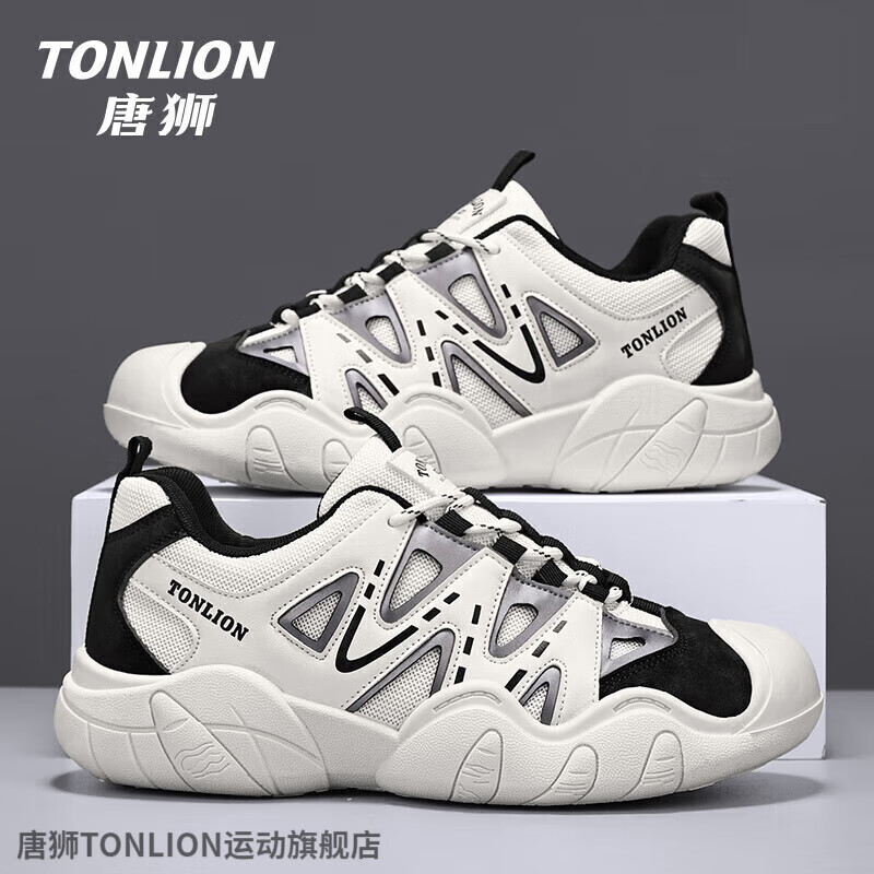 唐狮（TonLion）凉鞋男款镂空2025年新款秋透气徒步户外登山鞋百搭老爹鞋运动鞋 米黑色TSN20243007 40