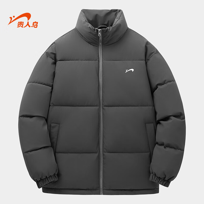 贵人鸟立领棉服男女同款冬季新款宽松百搭舒适保暖防风加厚外套棉衣棉袄 深灰 XL