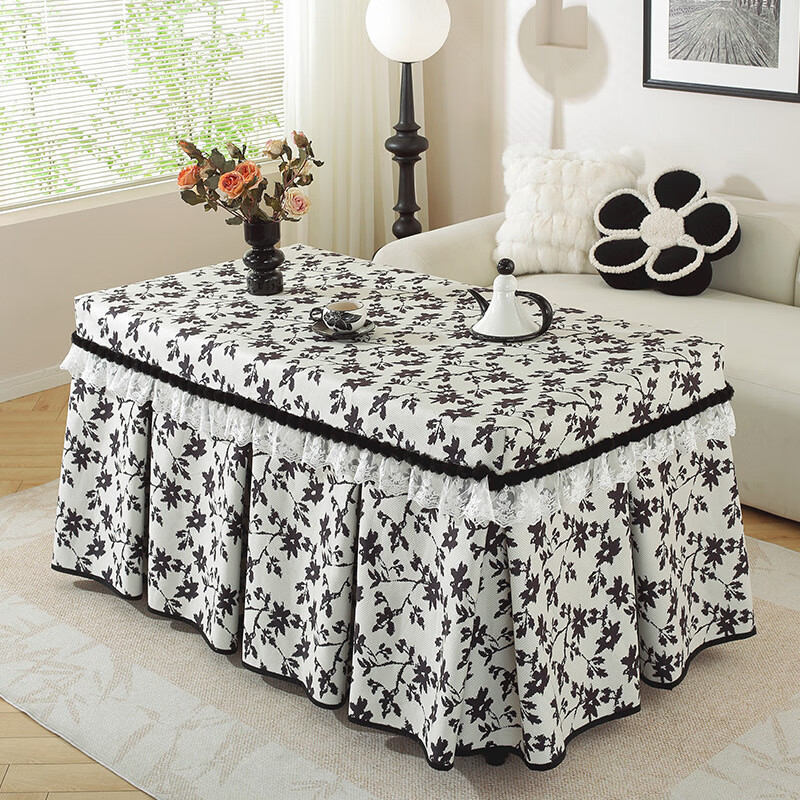 鹿婕美式轻奢烤火罩套长方形电炉罩高级感取暖烤火桌子罩套冬季烤火被 山茶花烤火罩-咖色 支持定做联系客服