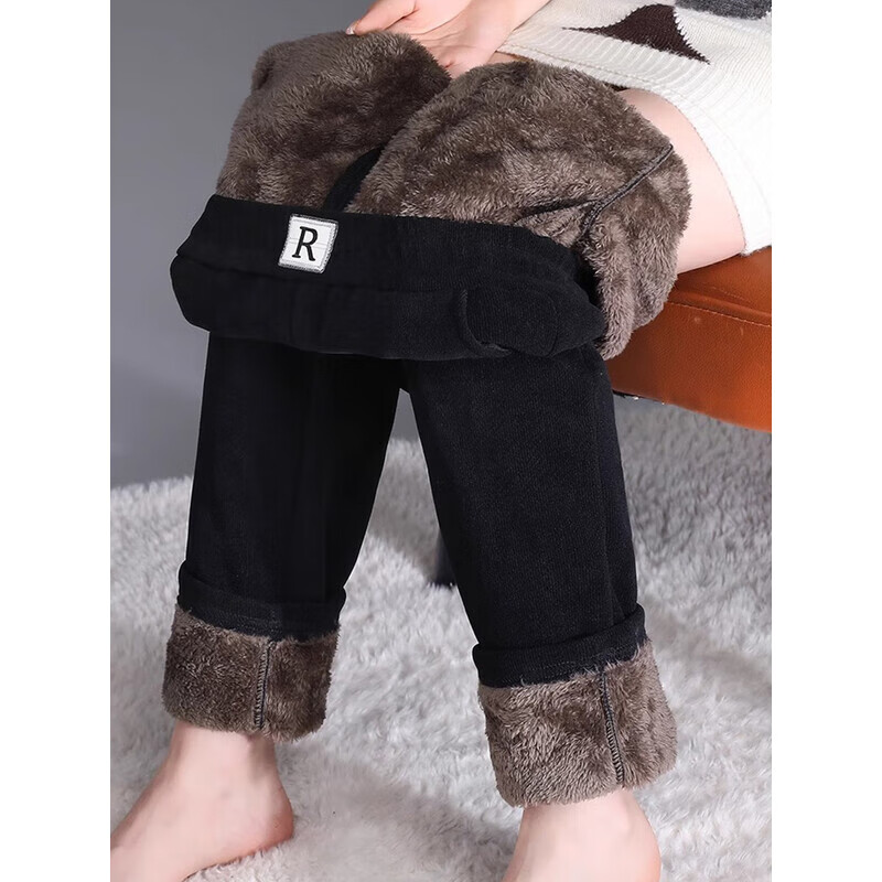 浪莎加绒裤女棉裤外穿2025冬季加厚灯芯绒妈妈裤直筒雪尼尔防风保暖裤 黑色【超厚北极一体绒】 4XL 【135-150斤】