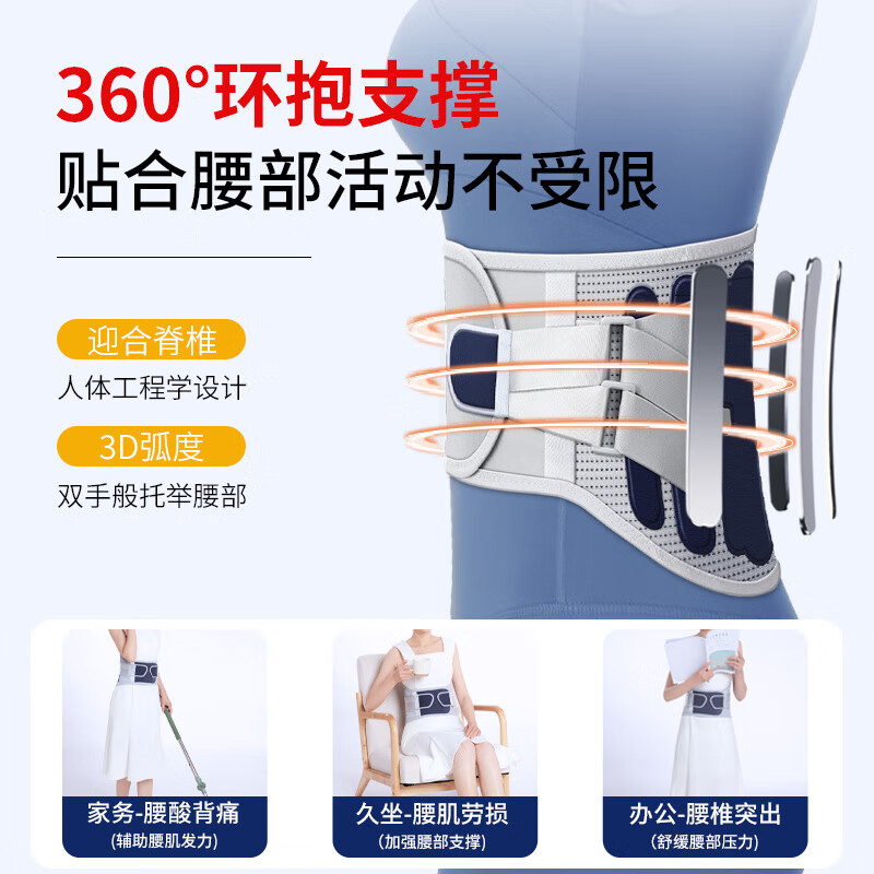 护腰带劳动损伤男女士腰部疼痛专用腰围托钢板支撑透气 (男款)热敷款护腰带+电加热垫+3 3X[200-240斤腰围3尺5-3尺9]