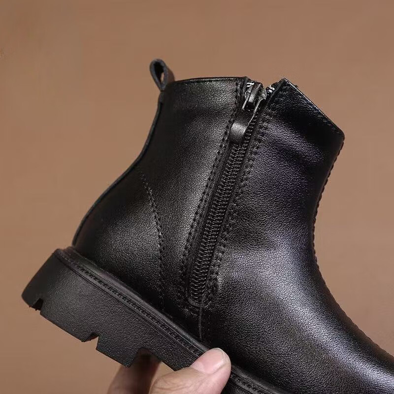 G.duck小黄鸭女童鞋子儿童马丁靴短靴子2025秋冬新款宝宝女孩公主加绒靴 黑色 加绒 28 鞋内长17.2CM