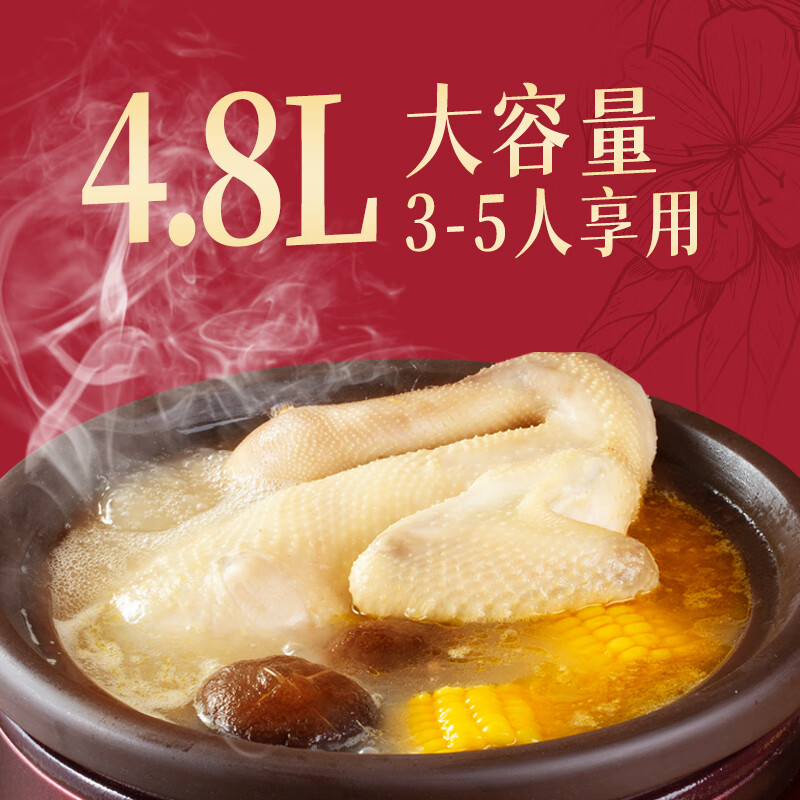 依立大容量手动关紫砂电炖锅家用煲汤煲粥煮粥锅电砂锅熬汤锅熬粥锅机械旋钮型紫砂炖锅电炖砂锅神器 手动机械款-TB69A48- 4.8L