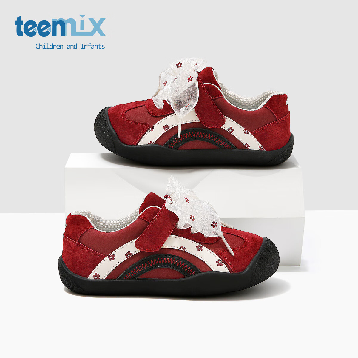 天美意天美意童鞋2025秋季新款女童百搭中大童女孩复古韩系休闲德训鞋 酒红色 27