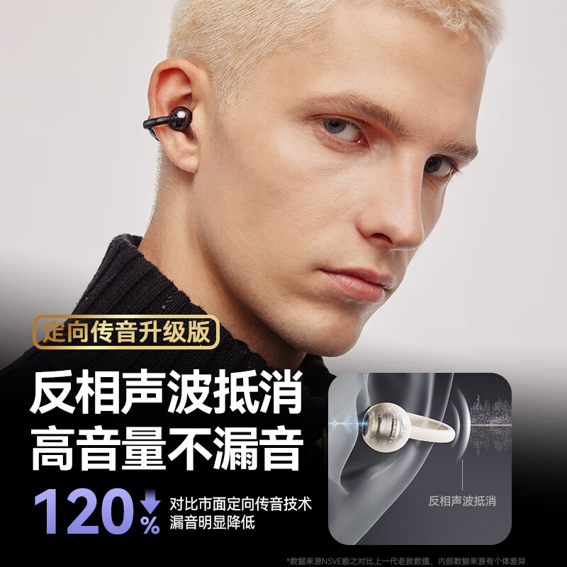 nsve蓝牙耳机耳夹式骨传导概念开放式无线挂耳不入耳运动挂耳降噪耳夹跑步适用小米苹果华为能之S5PRO 【Ultra艺术版】魅影灰 | 银河沉浸环绕音