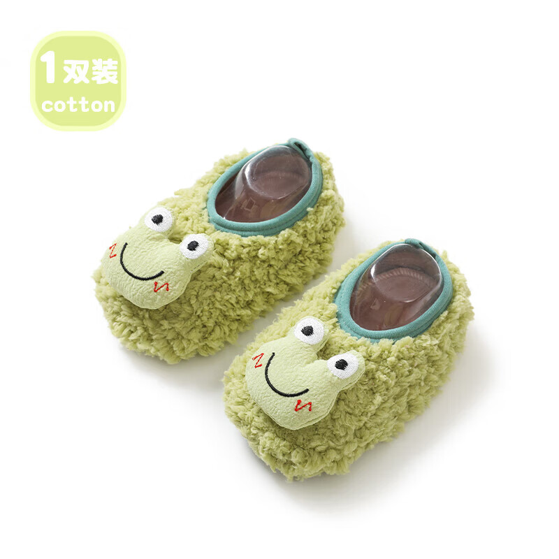 贝肽斯婴儿脚套春秋新生儿防滑隔凉学步鞋男女宝宝地板袜软底鞋袜子 绿青蛙 适合脚长12.5cm
