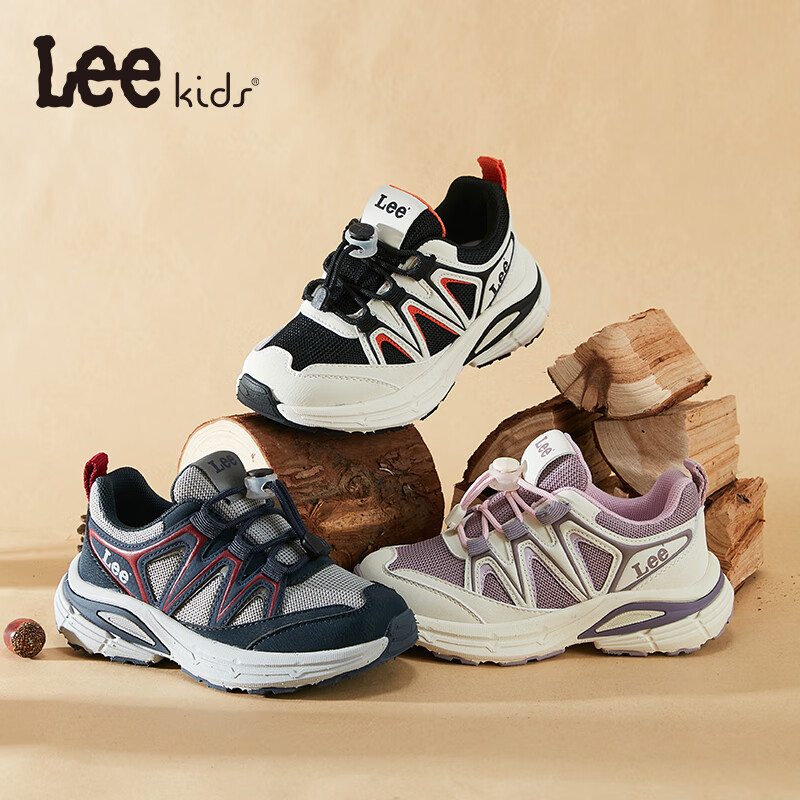 LEE KIDS童鞋2025秋季新款儿童运动鞋男大童透气网面老爹鞋防滑跑步鞋女童 米紫 32 【建议脚长195-200mm】