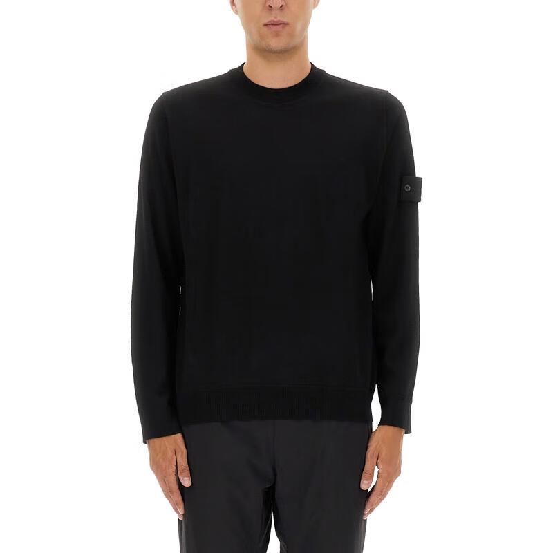 STONE ISLAND針織衫男士保暖舒適抗靜電純圓領(lǐng)簡(jiǎn)約黑色日常休閑毛衣經(jīng)典 黑色 均碼 |XL