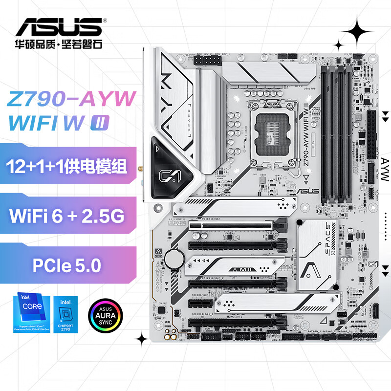 ��˶��ASUS��Z790-AYW WIFI W II����ι ���� ֧��DDR5 CPU 14600K/14700K��Intel Z790/LGA 1700 1799Ԫ