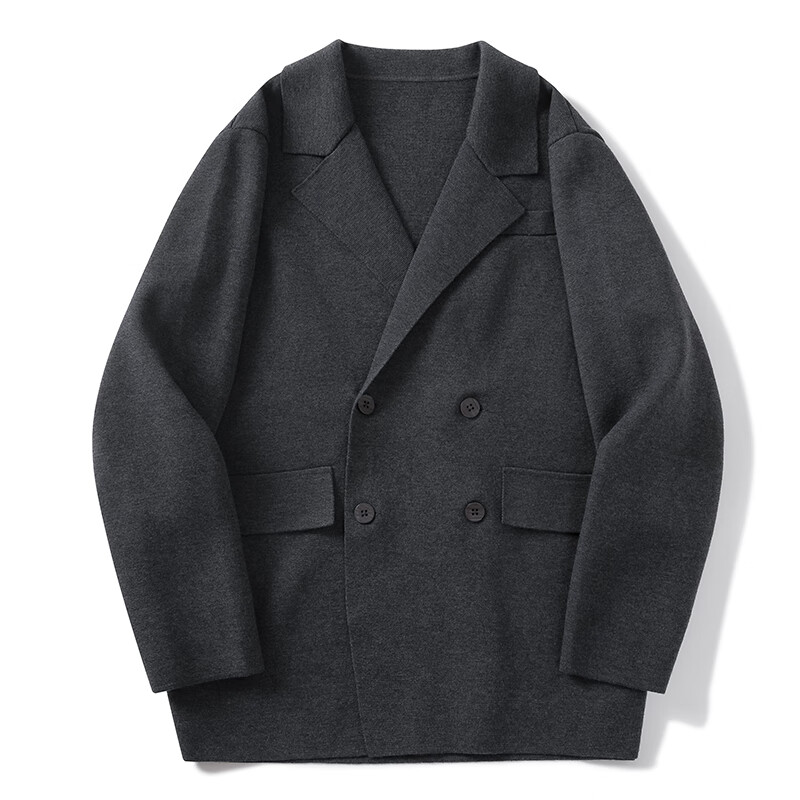 MARKLESS毛衣男休闲纯色开衫羊毛混纺抗起球肌理感大衣5709 深灰色 XL